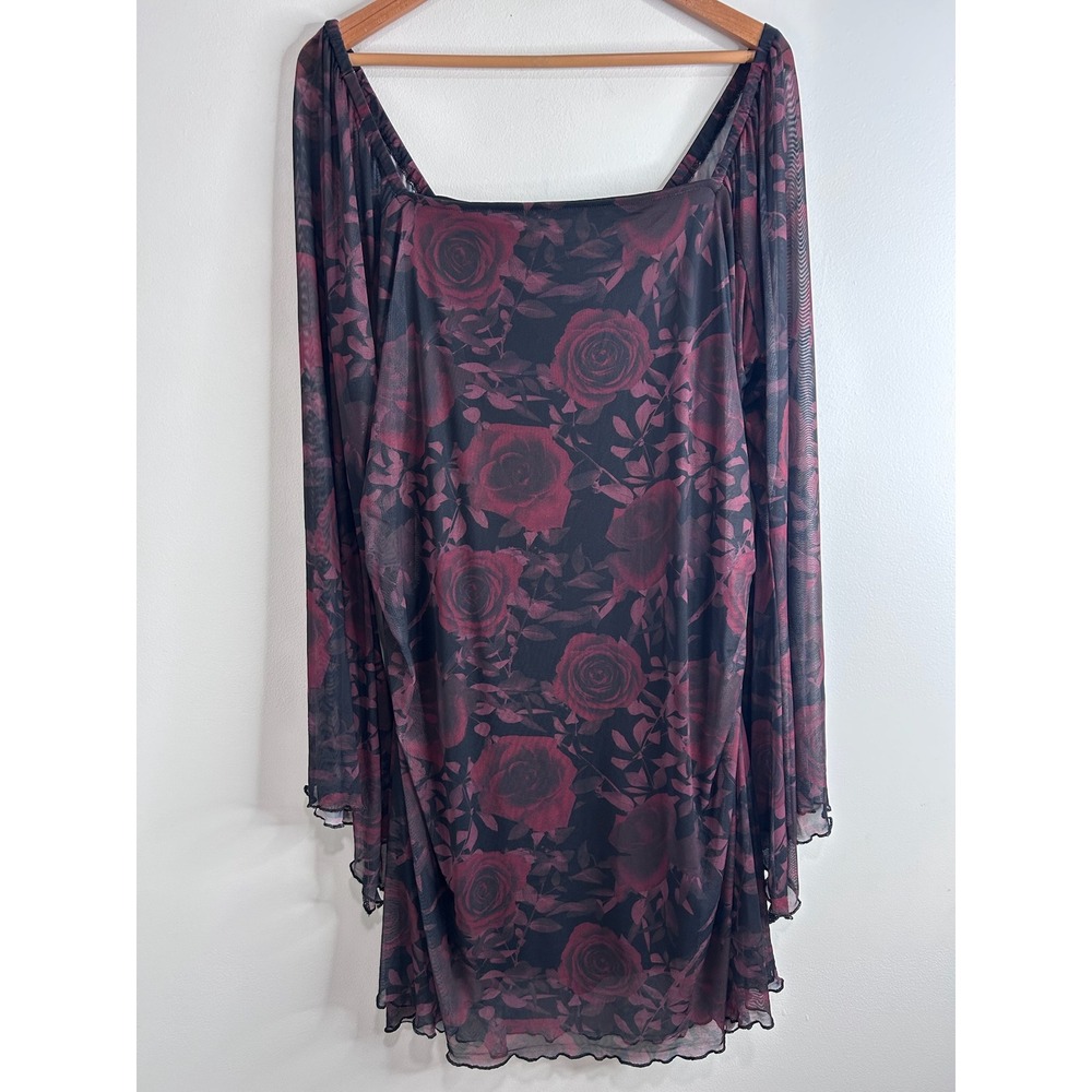 Cosmic Aura Hot Topic Red Roses Grunge Dress Sz 3 Whimsi Goth Mesh Punk Y2K Punk